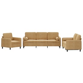 vidaXL 3-tlg. Sofagarnitur mit Kissen Braun Samt