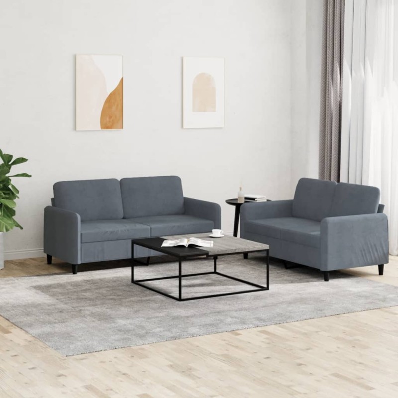 vidaXL 2-tlg. Sofagarnitur Dunkelgrau Samt vidaXL 2-tlg. Sofagarnitur Dunkelgrau Samt