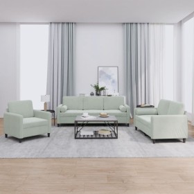 vidaXL 3-tlg. Sofagarnitur mit Kissen Hellgrau Samt