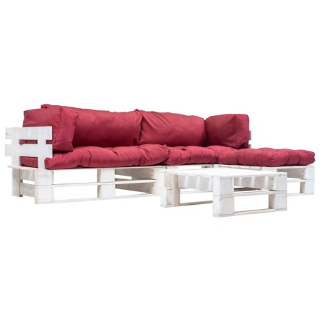 vidaXL 4-tlg. Paletten-Lounge-Set mit Kissen in Rot Holz