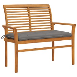 vidaXL Gartenbank mit Grauer Auflage 112 cm Massivholz Teak 
