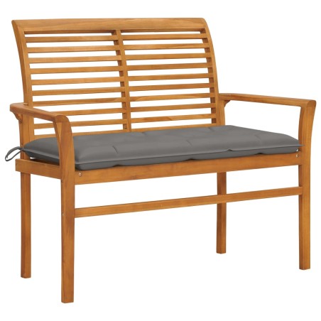 vidaXL Gartenbank mit Grauer Auflage 112 cm Massivholz Teak 