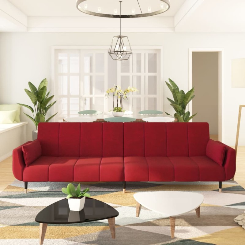 vidaXL Schlafsofa 2-Sitzer mit 2 Kissen Weinrot Samt vidaXL Schlafsofa 2-Sitzer mit 2 Kissen Weinrot Samt