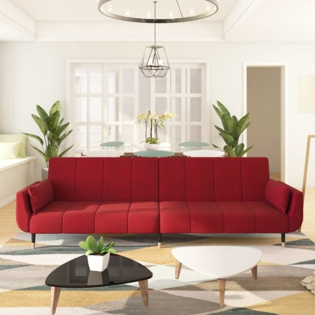 vidaXL Schlafsofa 2-Sitzer mit 2 Kissen Weinrot Samt