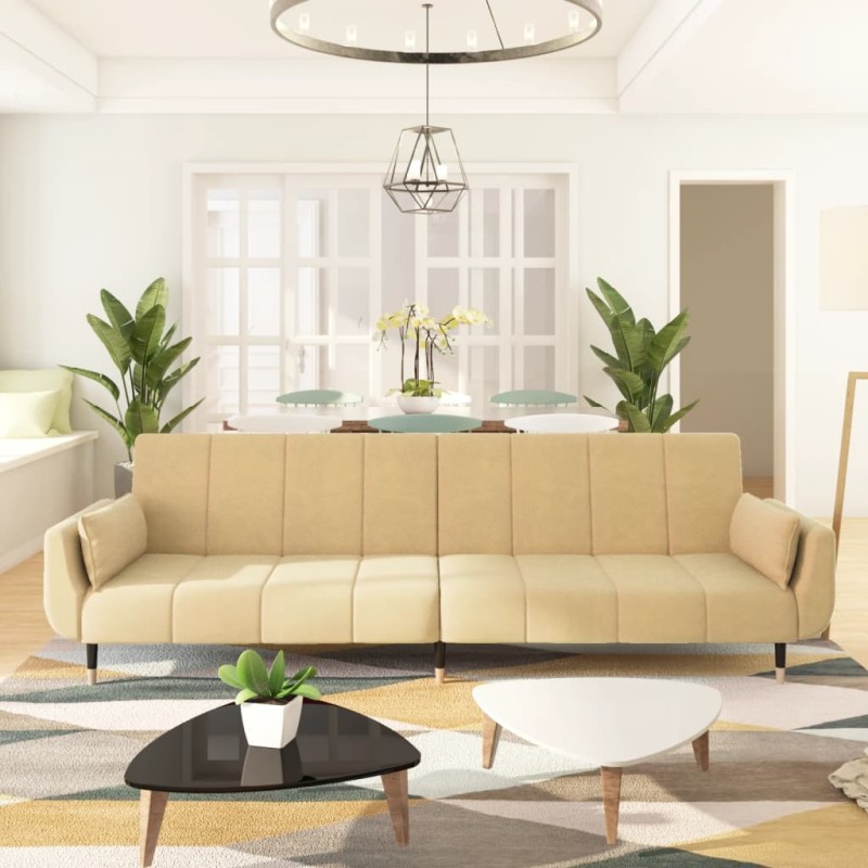 vidaXL Schlafsofa 2-Sitzer mit 2 Kissen Creme Samt vidaXL Schlafsofa 2-Sitzer mit 2 Kissen Creme Samt