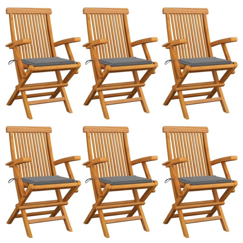 Gartenstühle mit Grauen Kissen 6 Stk. Massivholz Teak Gartenstühle mit Grauen Kissen 6 Stk. Massivholz Teak