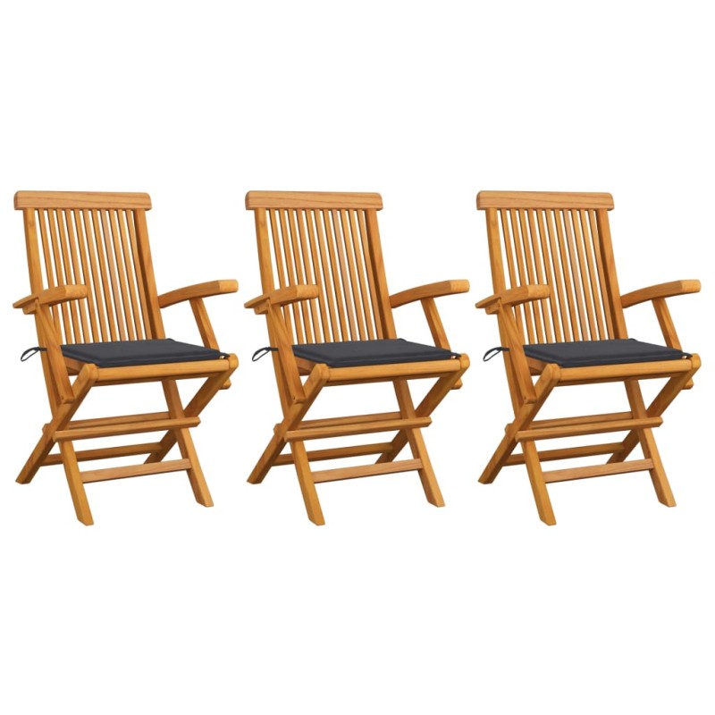 Gartenstühle mit Anthrazit Kissen 3 Stk. Massivholz Teak Gartenstühle mit Anthrazit Kissen 3 Stk. Massivholz Teak
