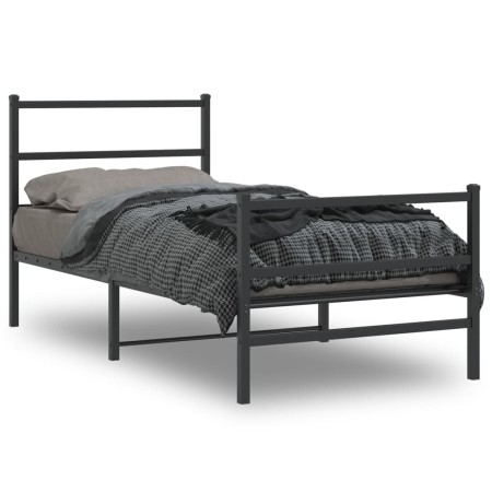 vidaXL Bettgestell mit Kopf- und Fußteil Metall Schwarz 90x200 cm