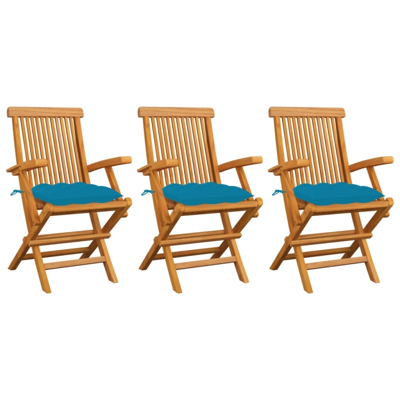 vidaXL Gartenstühle mit Hellblauen Kissen 3 Stk. Massivholz Teak vidaXL Gartenstühle mit Hellblauen Kissen 3 Stk. Massivholz Teak