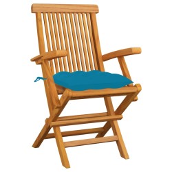 vidaXL Gartenstühle mit Hellblauen Kissen 3 Stk. Massivholz Teak