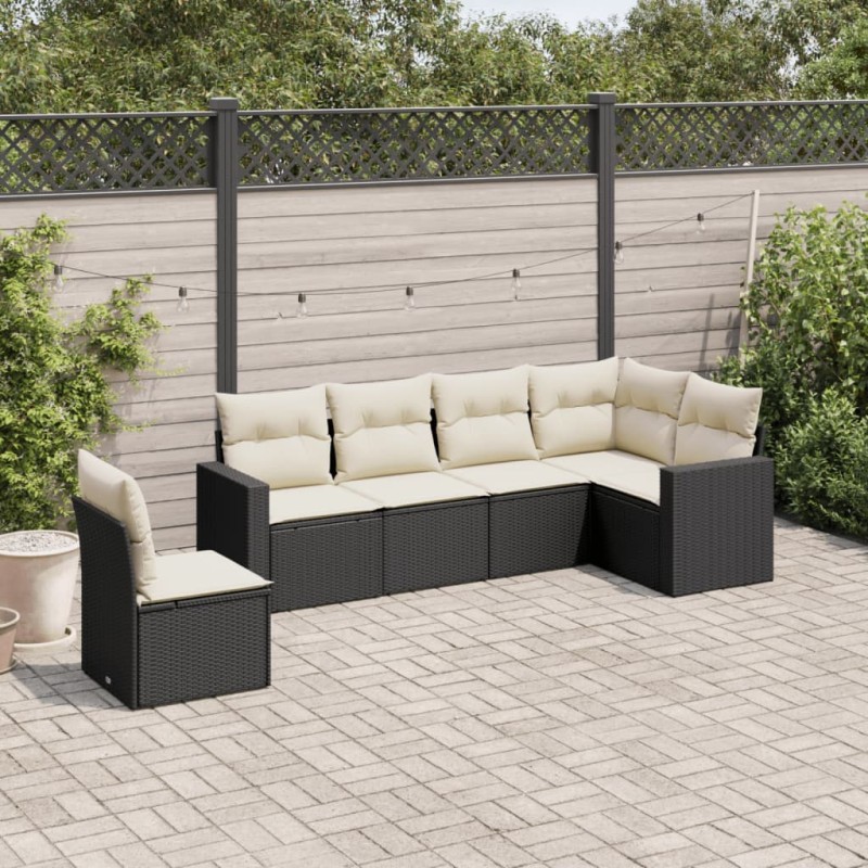 vidaXL 6-tlg. Garten-Sofagarnitur mit Kissen Schwarz Poly Rattan vidaXL 6-tlg. Garten-Sofagarnitur mit Kissen Schwarz Poly Rattan