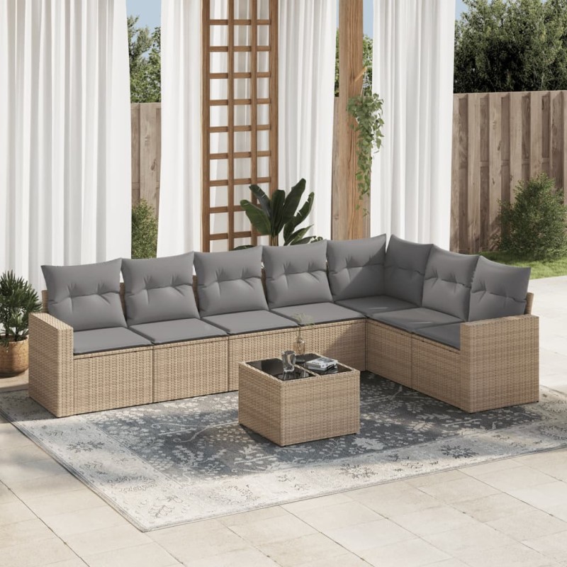 vidaXL 8-tlg. Garten-Sofagarnitur mit Kissen Beige Poly Rattan vidaXL 8-tlg. Garten-Sofagarnitur mit Kissen Beige Poly Rattan