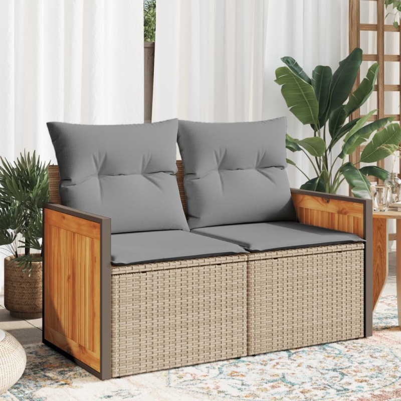 vidaXL Gartensofa mit Kissen 2-Sitzer Beige Poly Rattan vidaXL Gartensofa mit Kissen 2-Sitzer Beige Poly Rattan