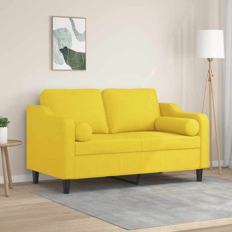vidaXL 2-Sitzer-Sofa mit Zierkissen Hellgelb 120 cm Stoff vidaXL 2-Sitzer-Sofa mit Zierkissen Hellgelb 120 cm Stoff