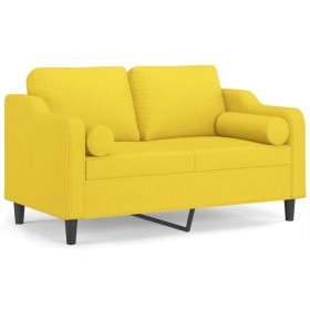 vidaXL 2-Sitzer-Sofa mit Zierkissen Hellgelb 120 cm Stoff