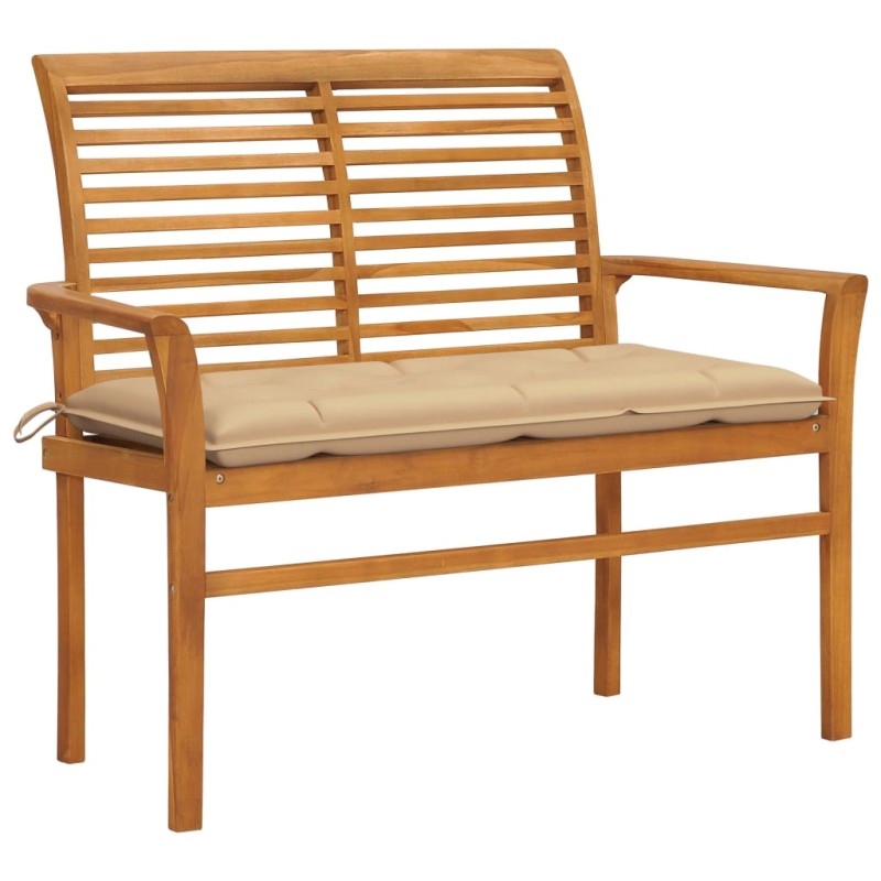 Gartenbank mit Beige Auflage 112 cm Massivholz Teak Gartenbank mit Beige Auflage 112 cm Massivholz Teak