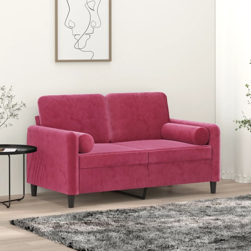 vidaXL 2-Sitzer-Sofa mit Zierkissen Weinrot 120 cm Samt vidaXL 2-Sitzer-Sofa mit Zierkissen Weinrot 120 cm Samt