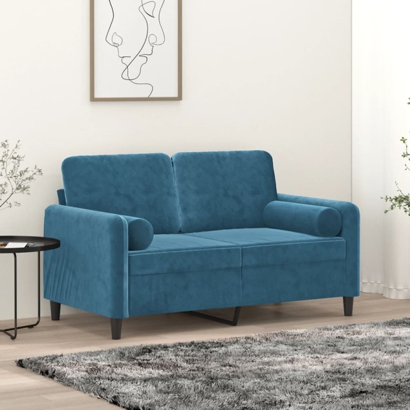 vidaXL 2-Sitzer-Sofa mit Zierkissen Blau 120 cm Samt vidaXL 2-Sitzer-Sofa mit Zierkissen Blau 120 cm Samt