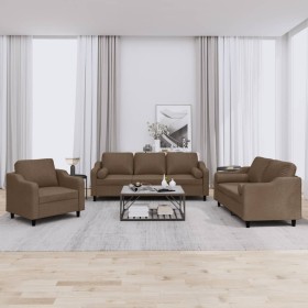 vidaXL 3-tlg. Sofagarnitur mit Kissen Braun Stoff