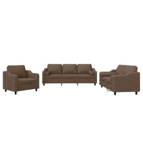 vidaXL 3-tlg. Sofagarnitur mit Kissen Braun Stoff
