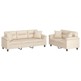 vidaXL 2-tlg. Sofagarnitur mit Kissen Beige Mikrofasergewebe