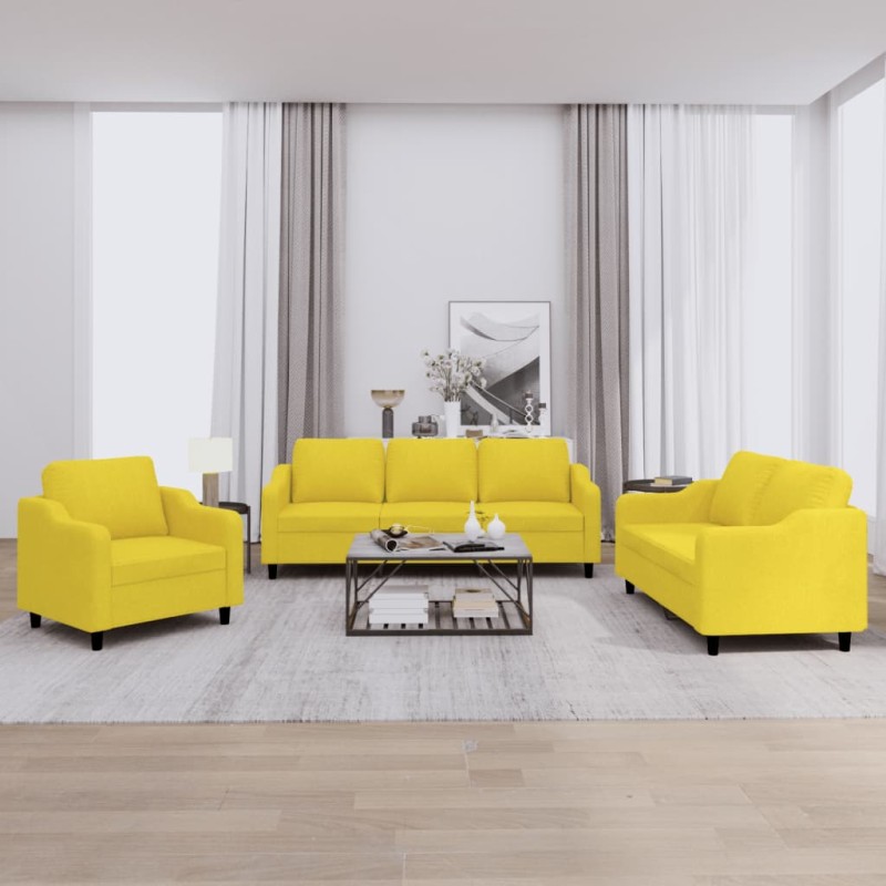 vidaXL 3-tlg. Sofagarnitur mit Kissen Hellgelb Stoff vidaXL 3-tlg. Sofagarnitur mit Kissen Hellgelb Stoff