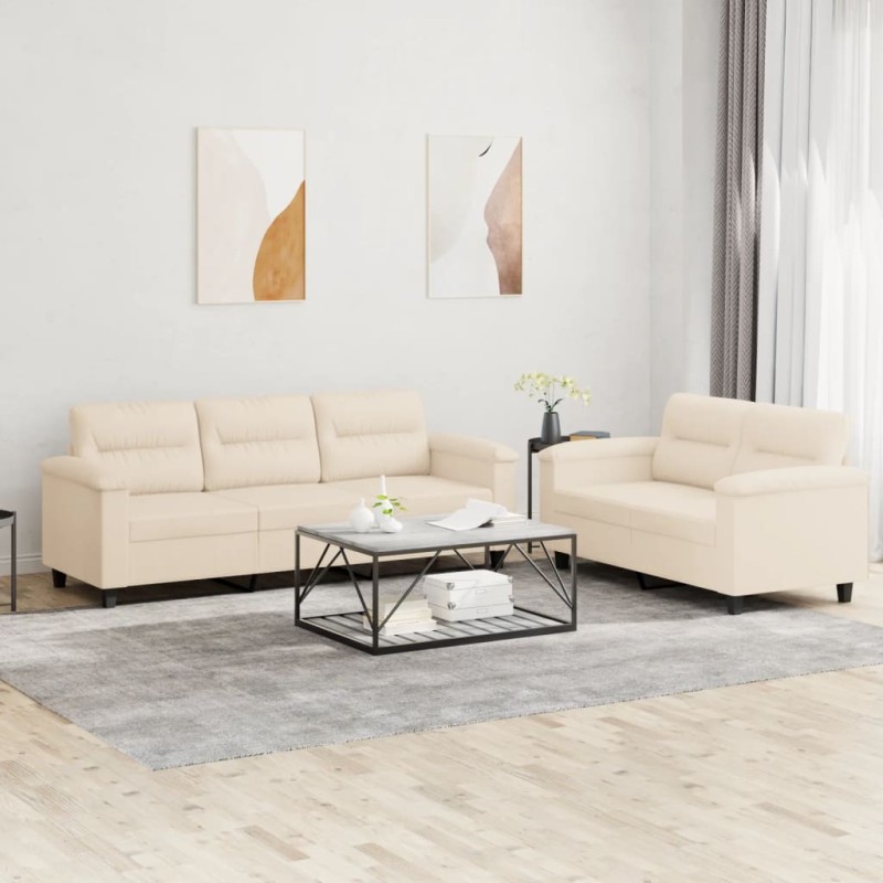 vidaXL 2-tlg. Sofagarnitur mit Kissen Beige Mikrofasergewebe vidaXL 2-tlg. Sofagarnitur mit Kissen Beige Mikrofasergewebe