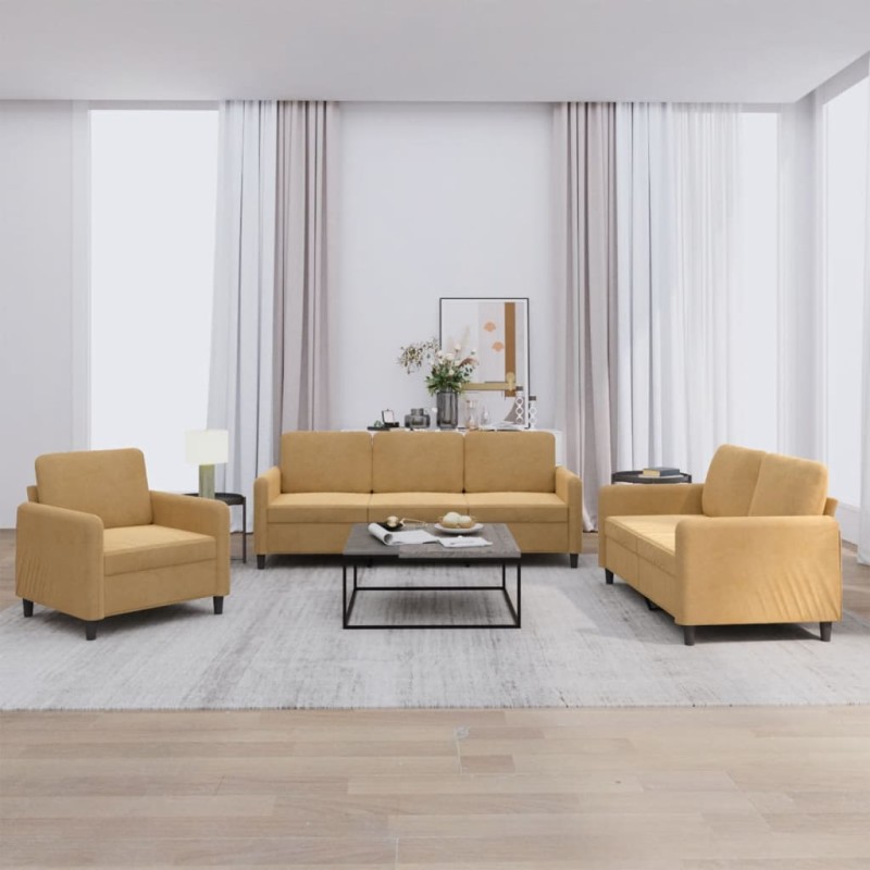 vidaXL 3-tlg. Sofagarnitur Braun Samt vidaXL 3-tlg. Sofagarnitur Braun Samt