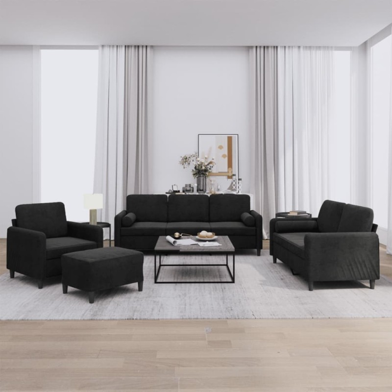 vidaXL 4-tlg. Sofagarnitur mit Kissen Schwarz Samt vidaXL 4-tlg. Sofagarnitur mit Kissen Schwarz Samt