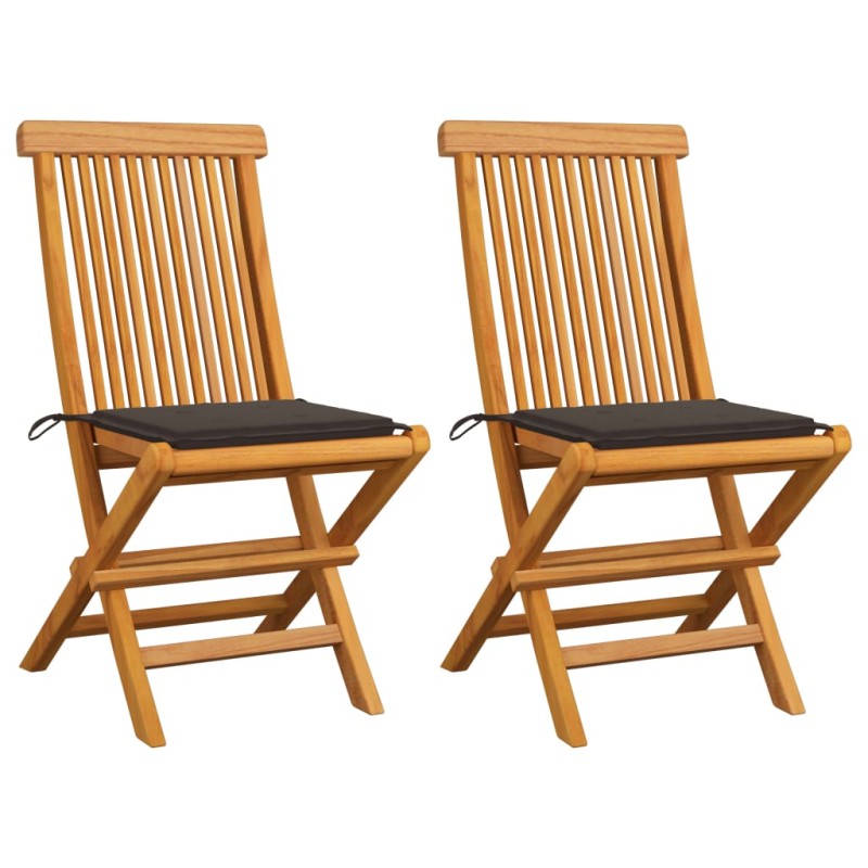 Gartenstühle mit Taupe Kissen 2 Stk. Massivholz Teak Gartenstühle mit Taupe Kissen 2 Stk. Massivholz Teak