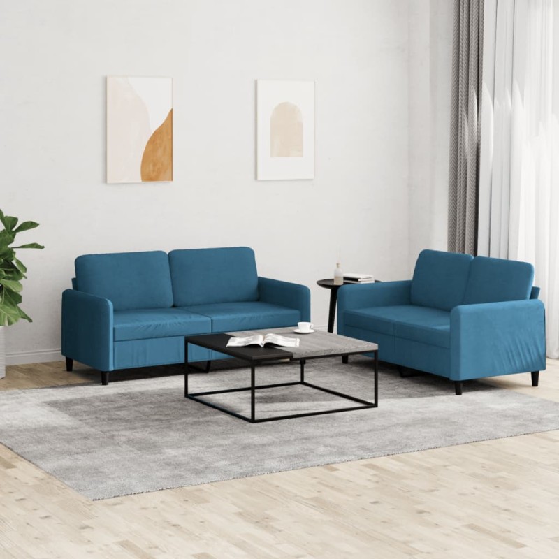 vidaXL 2-tlg. Sofagarnitur Blau Samt vidaXL 2-tlg. Sofagarnitur Blau Samt