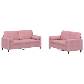 vidaXL 2-tlg. Sofagarnitur mit Kissen Rosa Samt