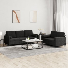 vidaXL 2-tlg. Sofagarnitur mit Kissen Schwarz Samt