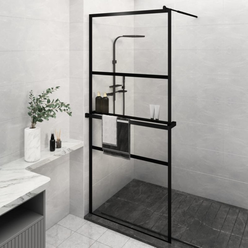 vidaXL Duschwand mit Ablage für Walk-In-Dusche Schwarz 100x195 cm ESG vidaXL Duschwand mit Ablage für Walk-In-Dusche Schwarz 100x195 cm ESG