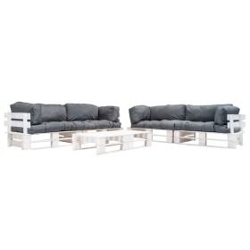 vidaXL 6-tlg. Paletten-Lounge-Set mit Kissen in Grau Holz