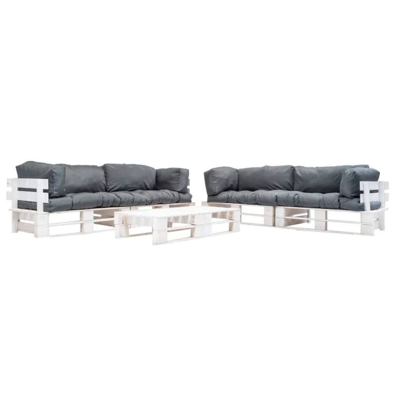 vidaXL 6-tlg. Paletten-Lounge-Set mit Kissen in Grau Holz vidaXL 6-tlg. Paletten-Lounge-Set mit Kissen in Grau Holz