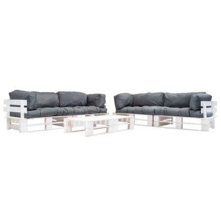vidaXL 6-tlg. Paletten-Lounge-Set mit Kissen in Grau Holz