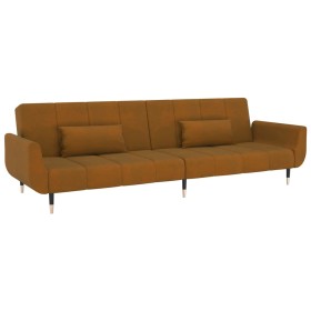 vidaXL Schlafsofa 2-Sitzer mit 2 Kissen Braun Samt