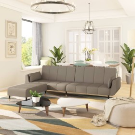 vidaXL Schlafsofa 2-Sitzer mit Hocker & Zwei Kissen Hellgrau Samt
