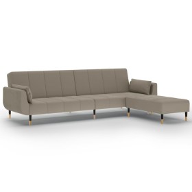 vidaXL Schlafsofa 2-Sitzer mit Hocker & Zwei Kissen Hellgrau Samt