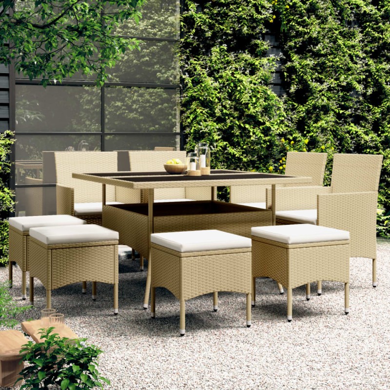 vidaXL 9-tlg. Garten-Essgruppe Poly Rattan Beige vidaXL 9-tlg. Garten-Essgruppe Poly Rattan Beige