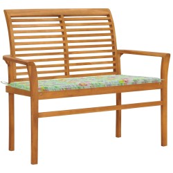 vidaXL Gartenbank mit Blattmuster-Auflage 112 cm Massivholz Teak 
