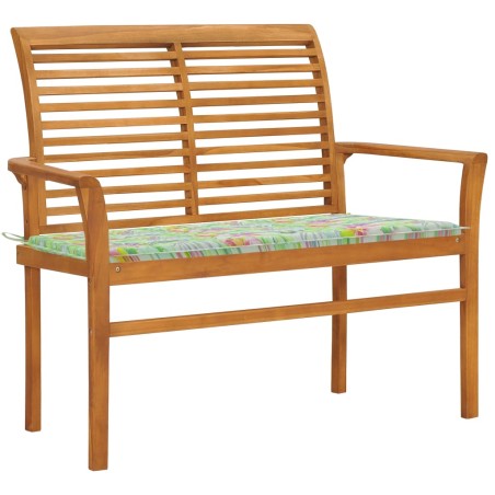 vidaXL Gartenbank mit Blattmuster-Auflage 112 cm Massivholz Teak 