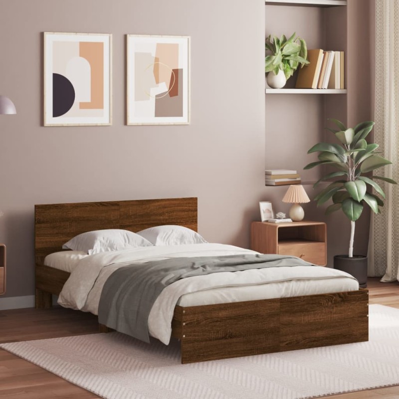 vidaXL Bettgestell mit Kopfteil Braun Eiche-Optik 120x190 cm vidaXL Bettgestell mit Kopfteil Braun Eiche-Optik 120x190 cm