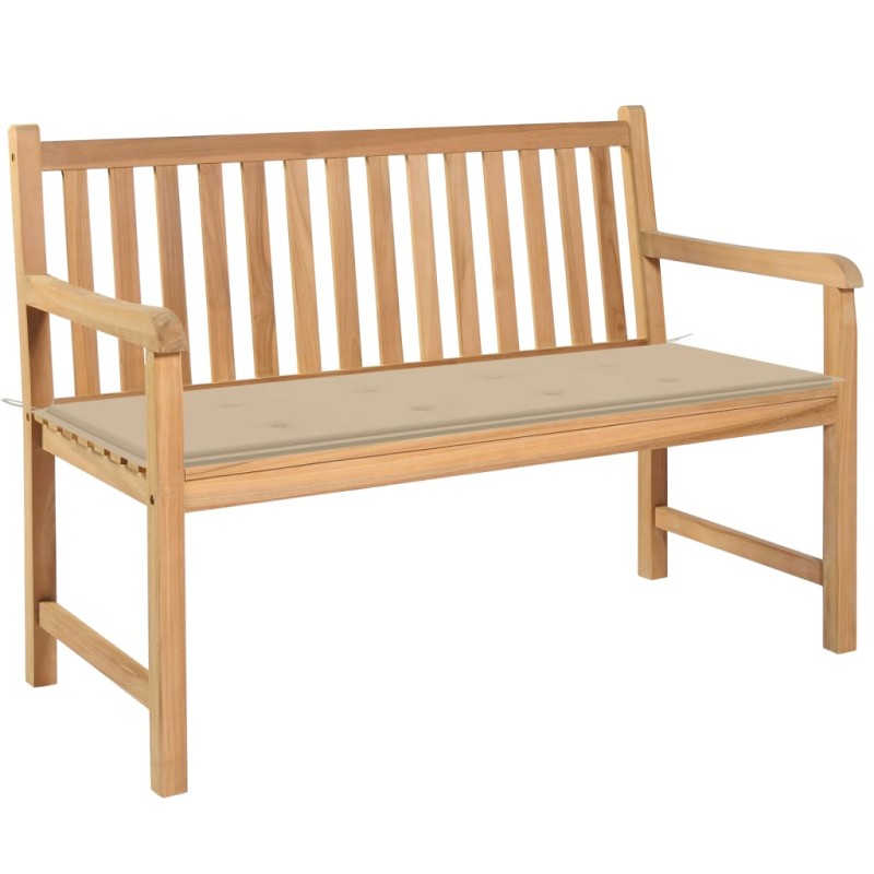 Gartenbank mit Beige Auflage 120 cm Massivholz Teak Gartenbank mit Beige Auflage 120 cm Massivholz Teak