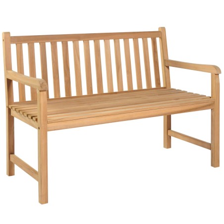 Gartenbank mit Beige Auflage 120 cm Massivholz Teak