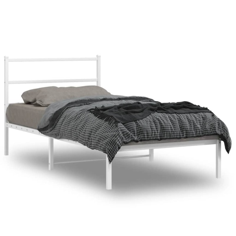 vidaXL Bettgestell mit Kopfteil Metall Weiß 107x203 cm vidaXL Bettgestell mit Kopfteil Metall Weiß 107x203 cm