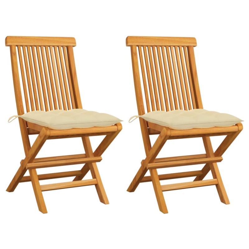 Gartenstühle mit Cremeweißen Kissen 2 Stk. Massivholz Teak Gartenstühle mit Cremeweißen Kissen 2 Stk. Massivholz Teak