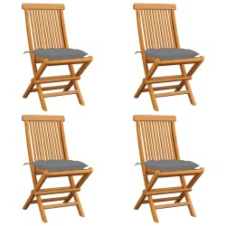 vidaXL Gartenstühle mit Grauen Kissen 4 Stk. Massivholz Teak 