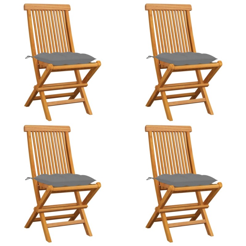 vidaXL Gartenstühle mit Grauen Kissen 4 Stk. Massivholz Teak vidaXL Gartenstühle mit Grauen Kissen 4 Stk. Massivholz Teak